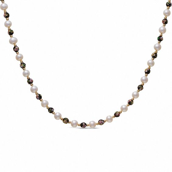 Freshwater Cultured Pearl Necklace in 14K Gold with CloisonnÃ© and Bead Accents