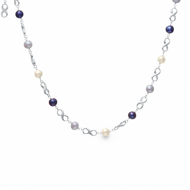 Main Image 1 of Multi-Color Freshwater Cultured Pearls Beaded Necklace in Sterling Silver