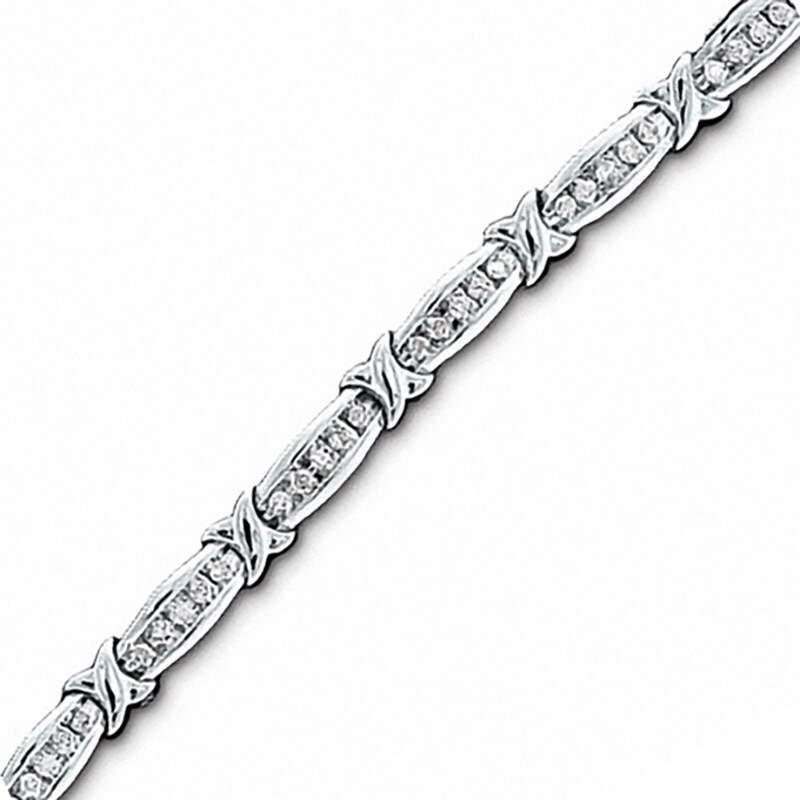 Main Image 1 of 1 CT. T.W. Diamond Channel "X" Bracelet in 10K White Gold