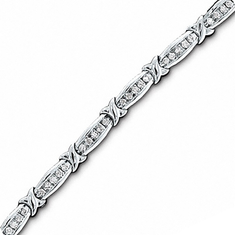 1 CT. T.W. Diamond Channel "X" Bracelet in 10K White Gold