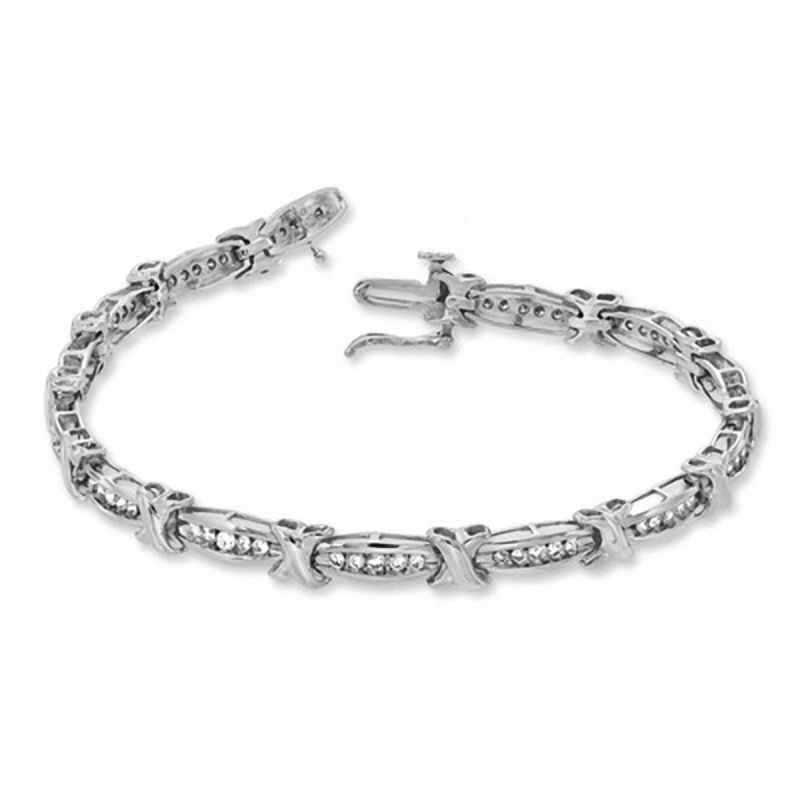 Main Image 2 of 1 CT. T.W. Diamond Channel "X" Bracelet in 10K White Gold