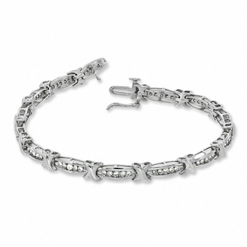 1 CT. T.W. Diamond Channel "X" Bracelet in 10K White Gold