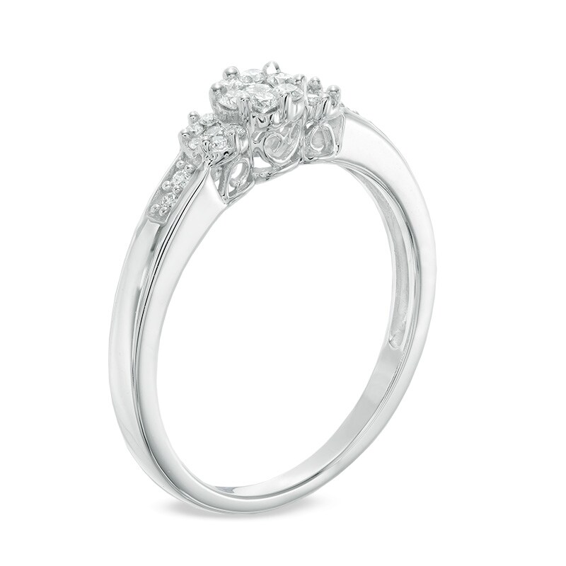 1/5 CT. T.W. Multi-Diamond Triple Flower Ring in 10K White Gold