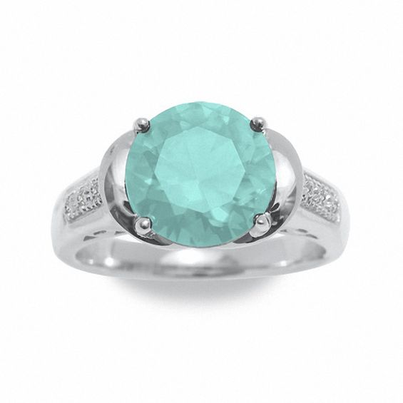 Simulated Aquamarine Ring in Sterling Silver with Diamond Accents