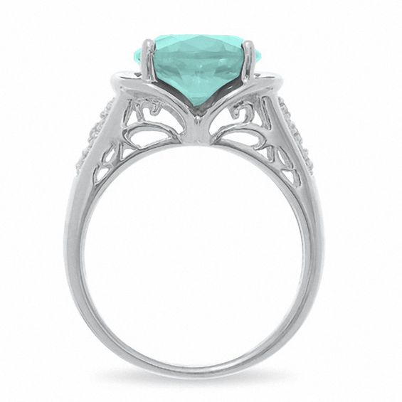 Simulated Aquamarine Ring in Sterling Silver with Diamond Accents