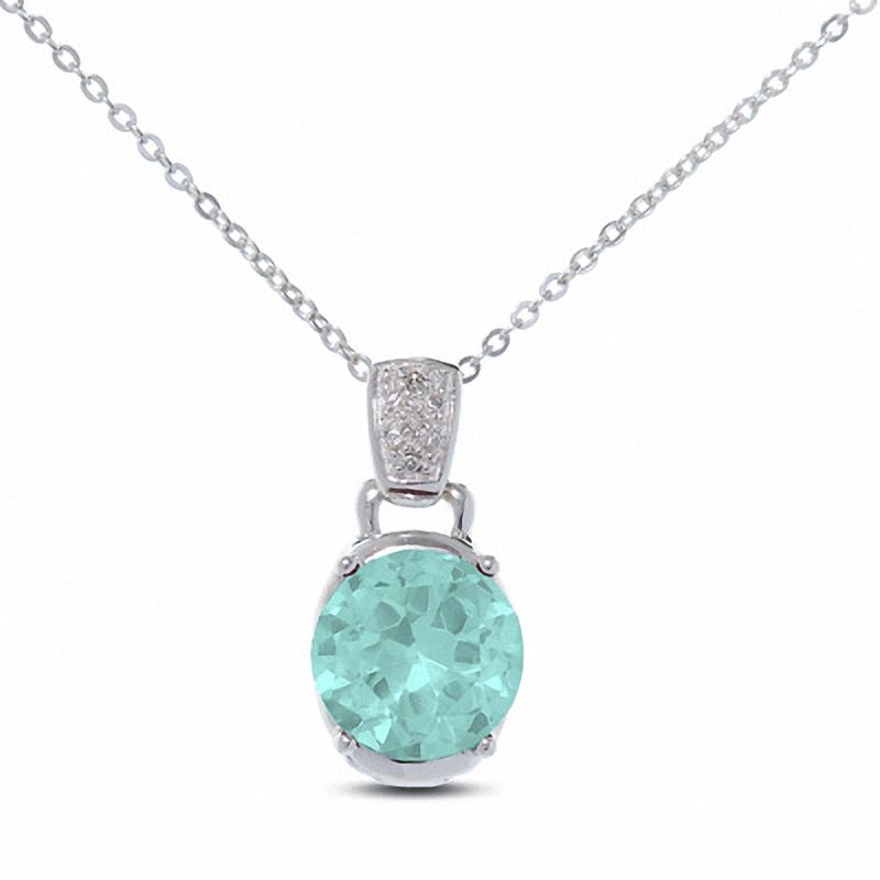 Main Image 1 of Simulated Aquamarine Pendant in Sterling Silver with Diamond Accents