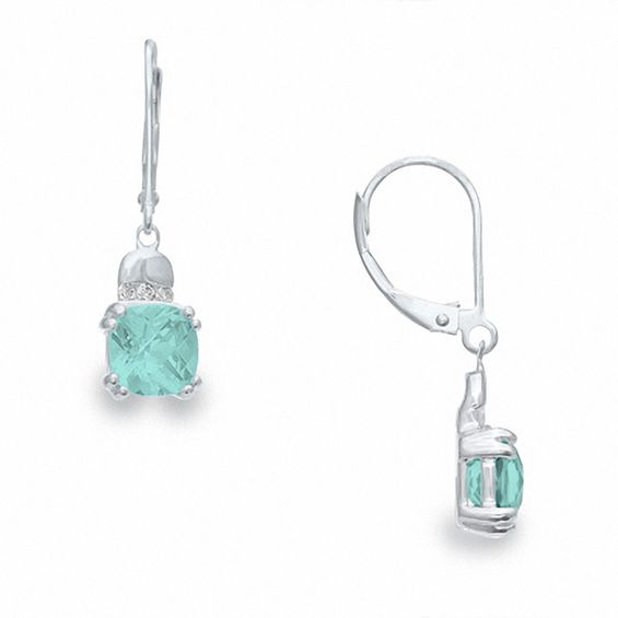 Simulated Aquamarine Earrings in Sterling Silver with Diamond Accents