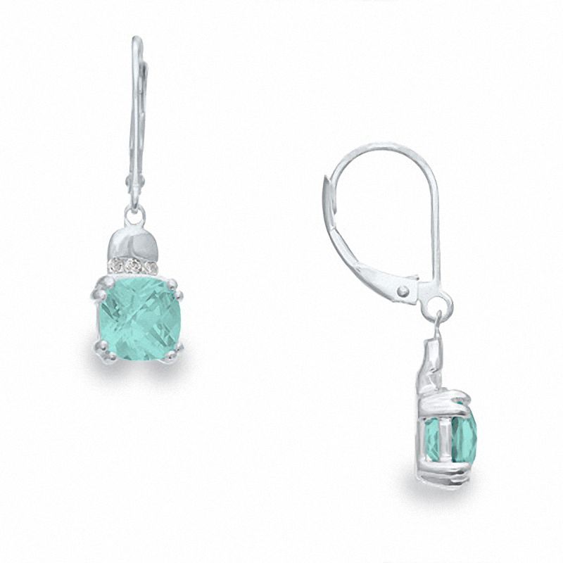 Main Image 1 of Simulated Aquamarine Earrings in Sterling Silver with Diamond Accents