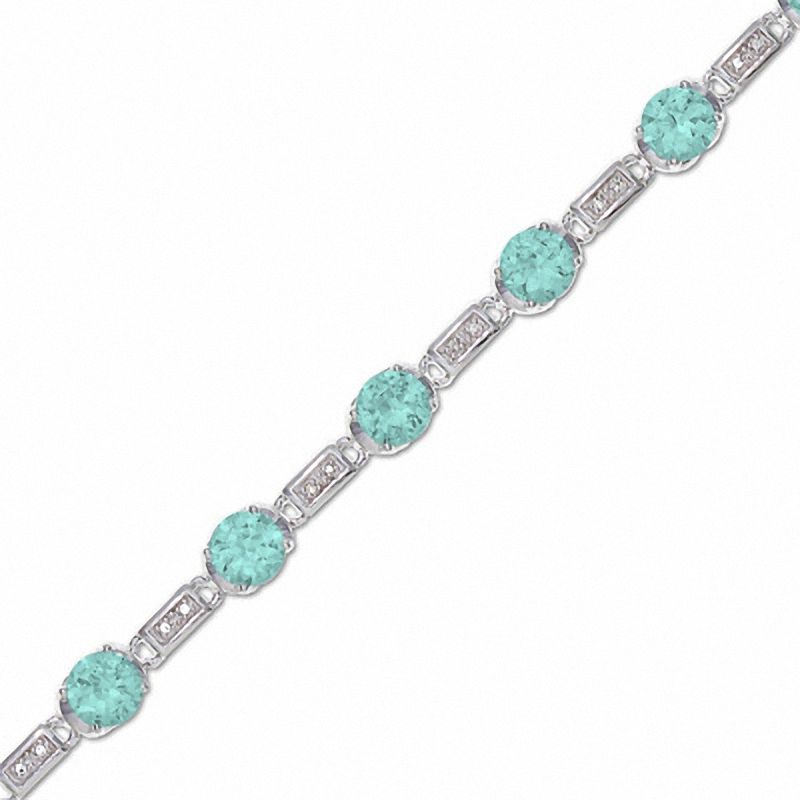 Simulated Aquamarine and Diamond Station Bracelet in Sterling Silver