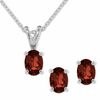 Thumbnail Image 1 of Oval Garnet Earring and Pendant Set in Sterling Silver