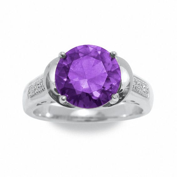 Simulated Alexandrite Ring in Sterling Silver with Diamond Accents