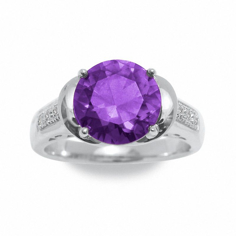Main Image 2 of Simulated Alexandrite Ring in Sterling Silver with Diamond Accents