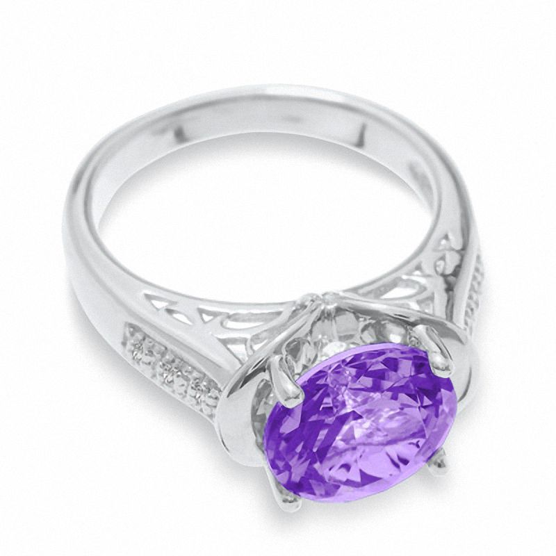 Main Image 3 of Simulated Alexandrite Ring in Sterling Silver with Diamond Accents