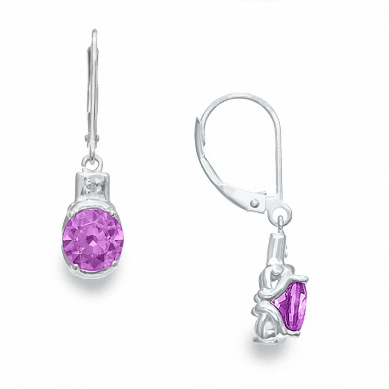 Simulated Alexandrite Earrings in Sterling Silver with Diamond Accents