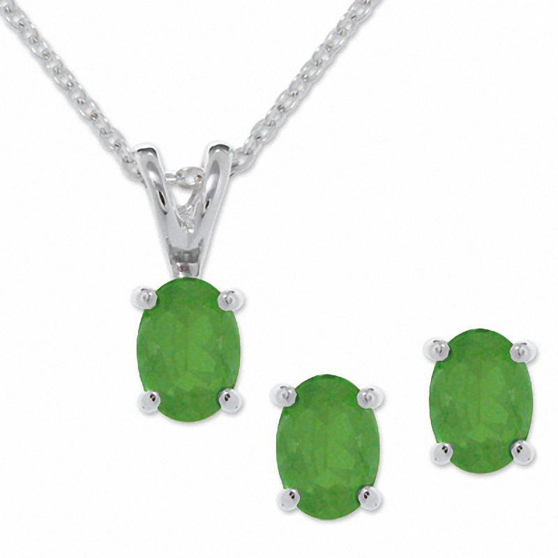 Main Image 1 of Oval Emerald Earring and Pendant Set in Sterling Silver