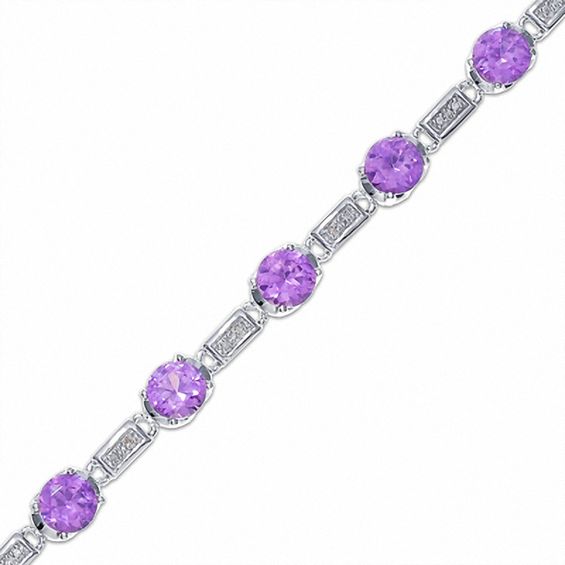 Simulated Alexandrite and Diamond Station Bracelet in Sterling Silver