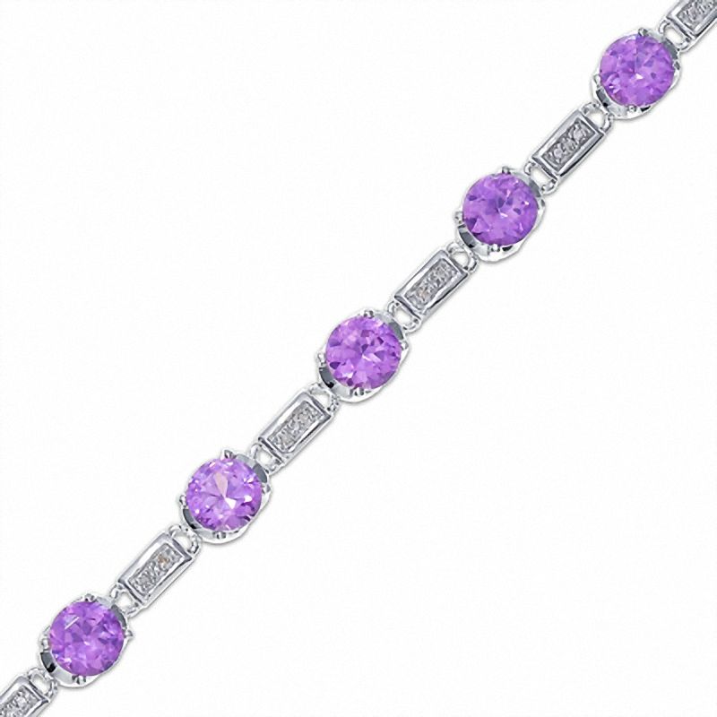 Main Image 1 of Simulated Alexandrite and Diamond Station Bracelet in Sterling Silver