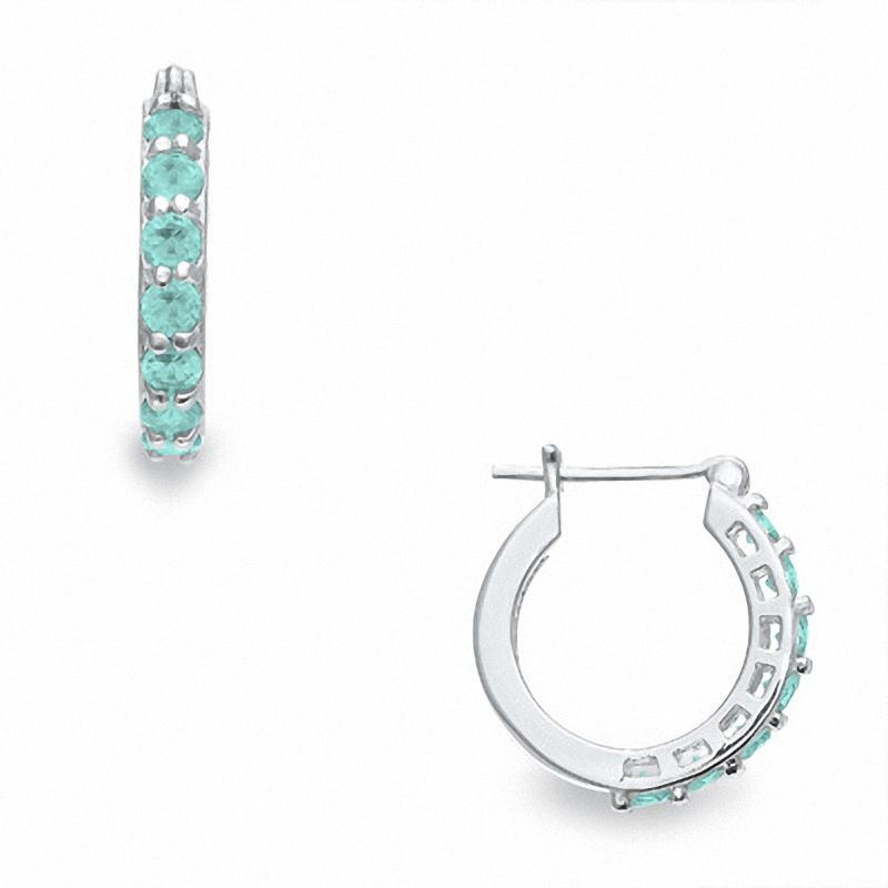 Main Image 1 of Simulated Aquamarine Hoop Earrings in Sterling Silver