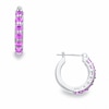 Thumbnail Image 1 of Lab-Created Pink Sapphire Hoop Earrings in Sterling Silver