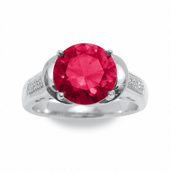 Lab-Created Ruby Ring in Sterling Silver with Diamond Accents