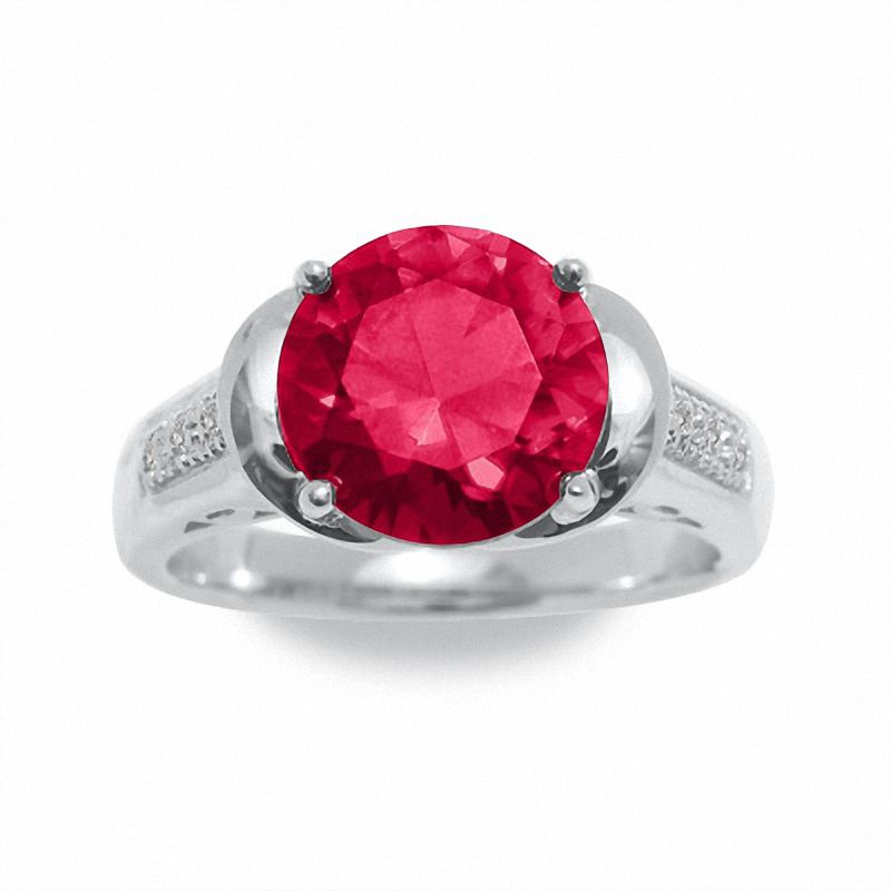 Main Image 2 of Lab-Created Ruby Ring in Sterling Silver with Diamond Accents