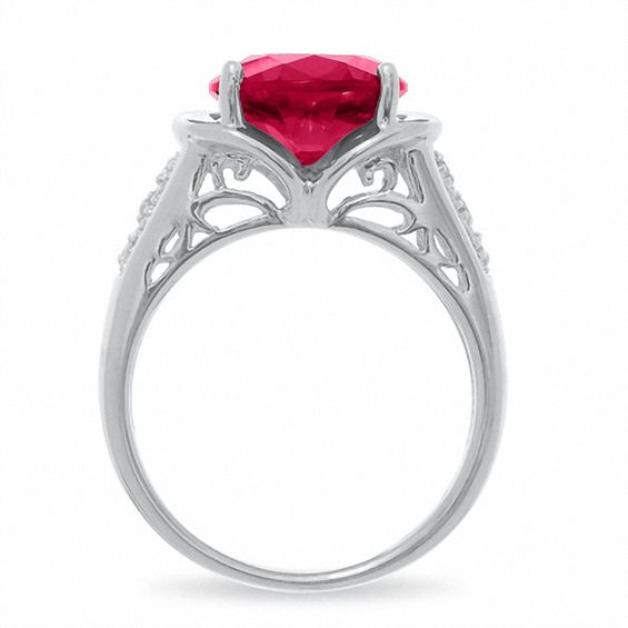 Lab-Created Ruby Ring in Sterling Silver with Diamond Accents