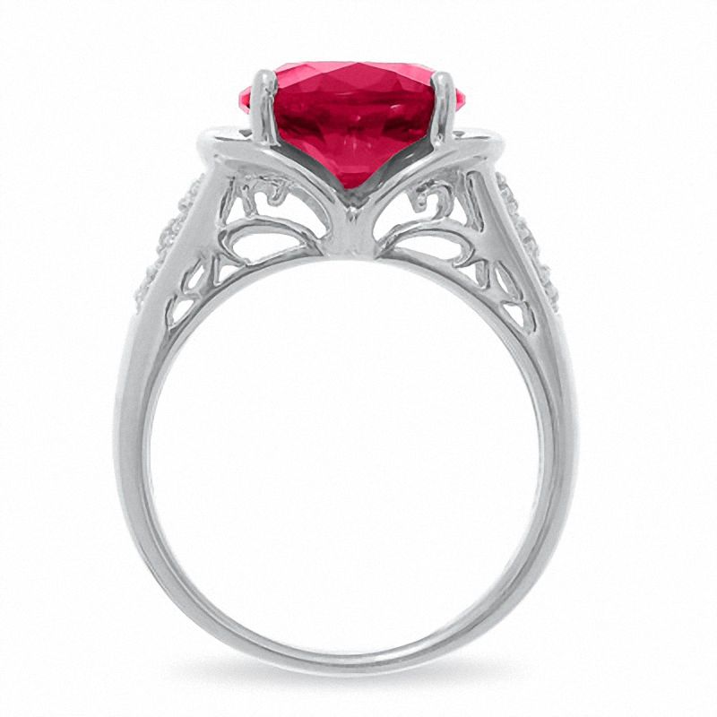 Main Image 4 of Lab-Created Ruby Ring in Sterling Silver with Diamond Accents