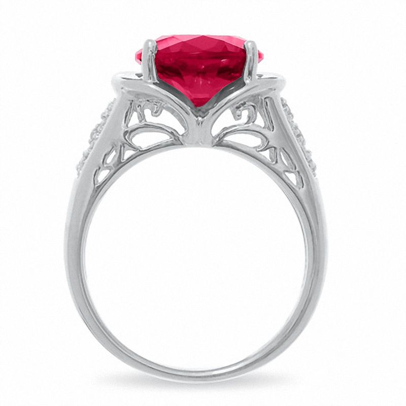 Princess-Cut Lab-Created Ruby and 1/7 CT. T.W. Diamond Engagement Ring in  10K White Gold | Zales