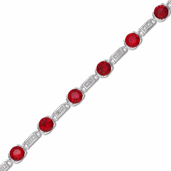 Lab-Created Ruby and Diamond Station Bracelet in Sterling Silver