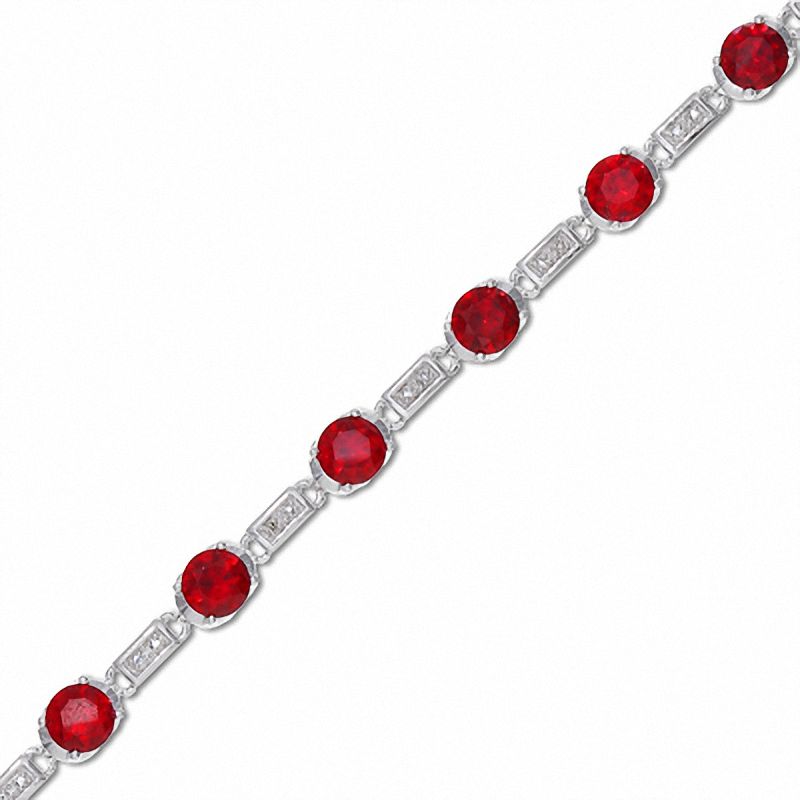 Main Image 1 of Lab-Created Ruby and Diamond Station Bracelet in Sterling Silver