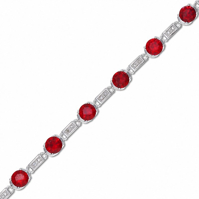 Lab-Created Ruby and Diamond Station Bracelet in Sterling Silver