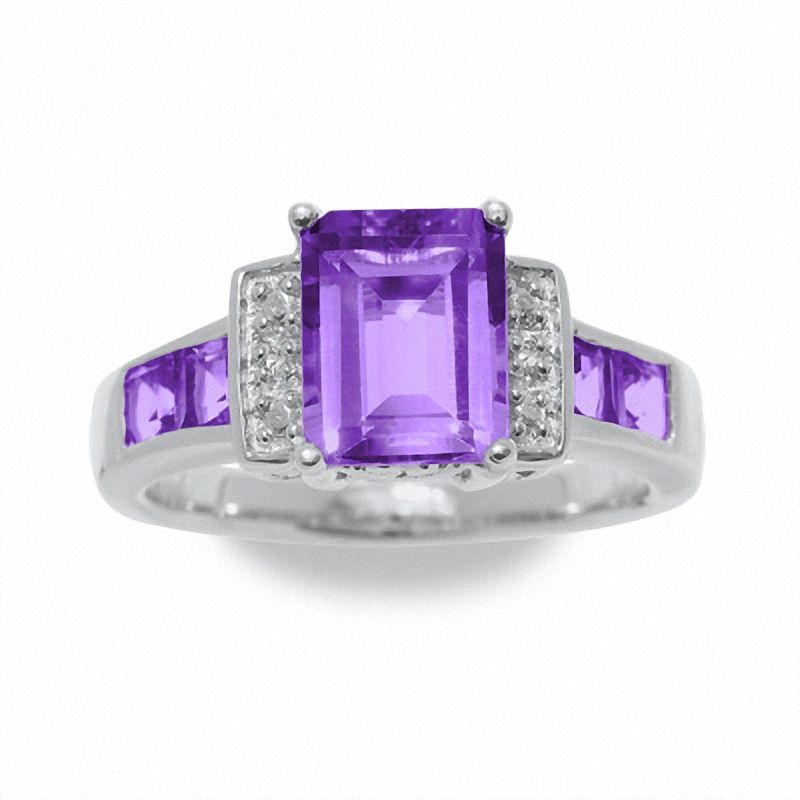Main Image 2 of Amethyst Ring in Sterling Silver with Diamond Accents
