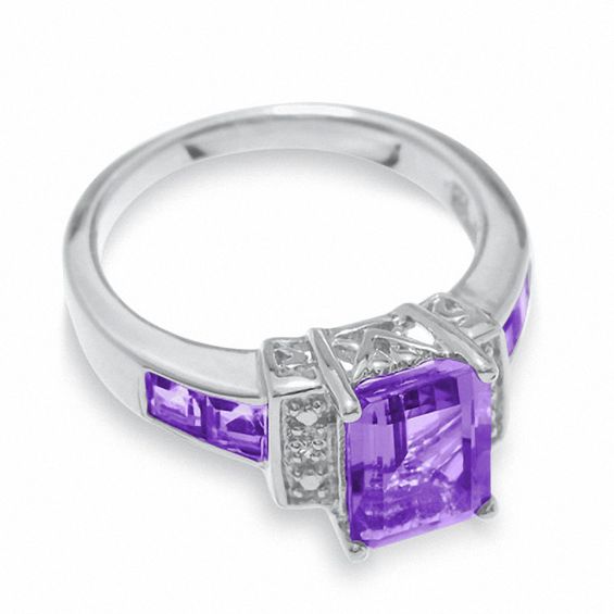 Amethyst Ring in Sterling Silver with Diamond Accents
