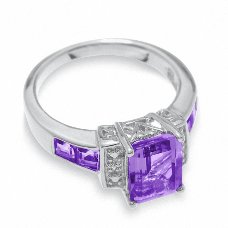 Main Image 3 of Amethyst Ring in Sterling Silver with Diamond Accents