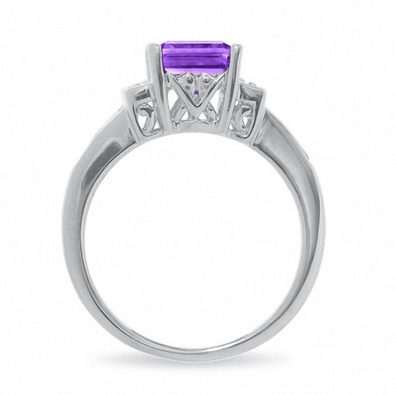 Amethyst Ring in Sterling Silver with Diamond Accents