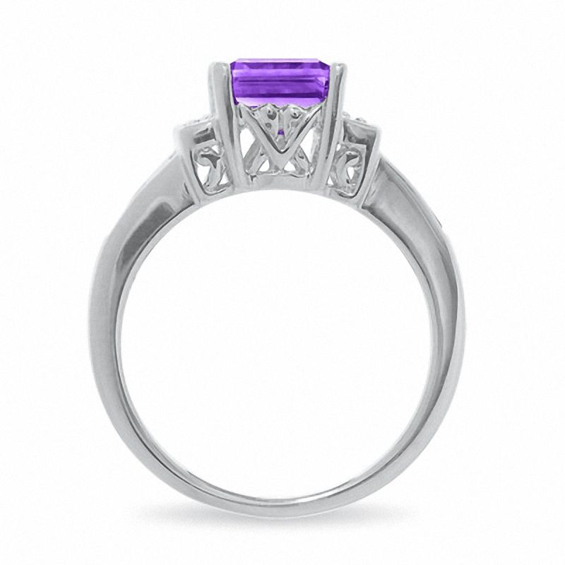 Main Image 4 of Amethyst Ring in Sterling Silver with Diamond Accents