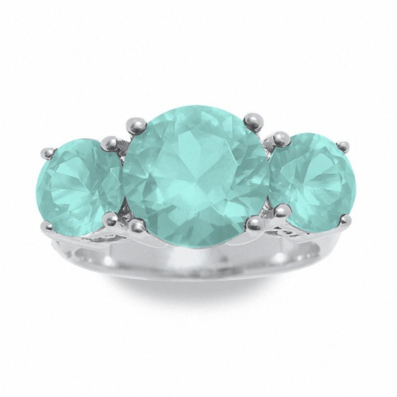 Simulated Aquamarine Three Stone Ring in Sterling Silver