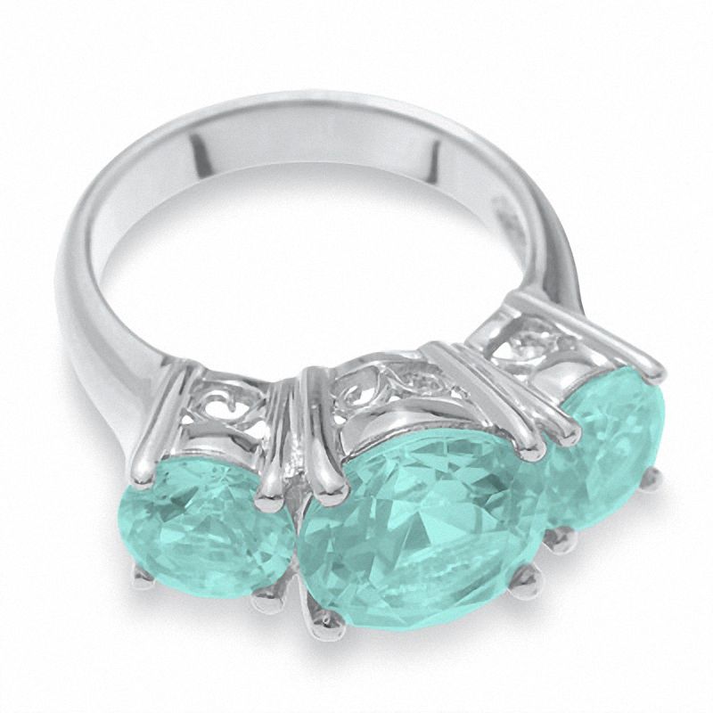 Simulated Aquamarine Three Stone Ring in Sterling Silver