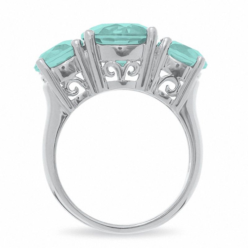 Main Image 4 of Simulated Aquamarine Three Stone Ring in Sterling Silver