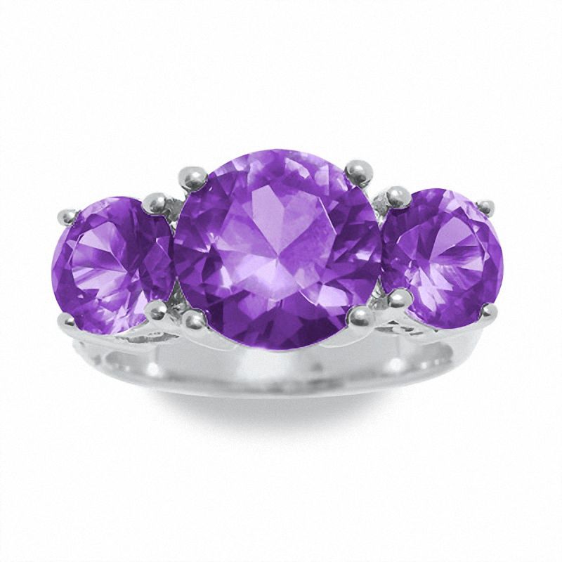 Main Image 2 of Simulated Alexandrite Three Stone Ring in Sterling Silver