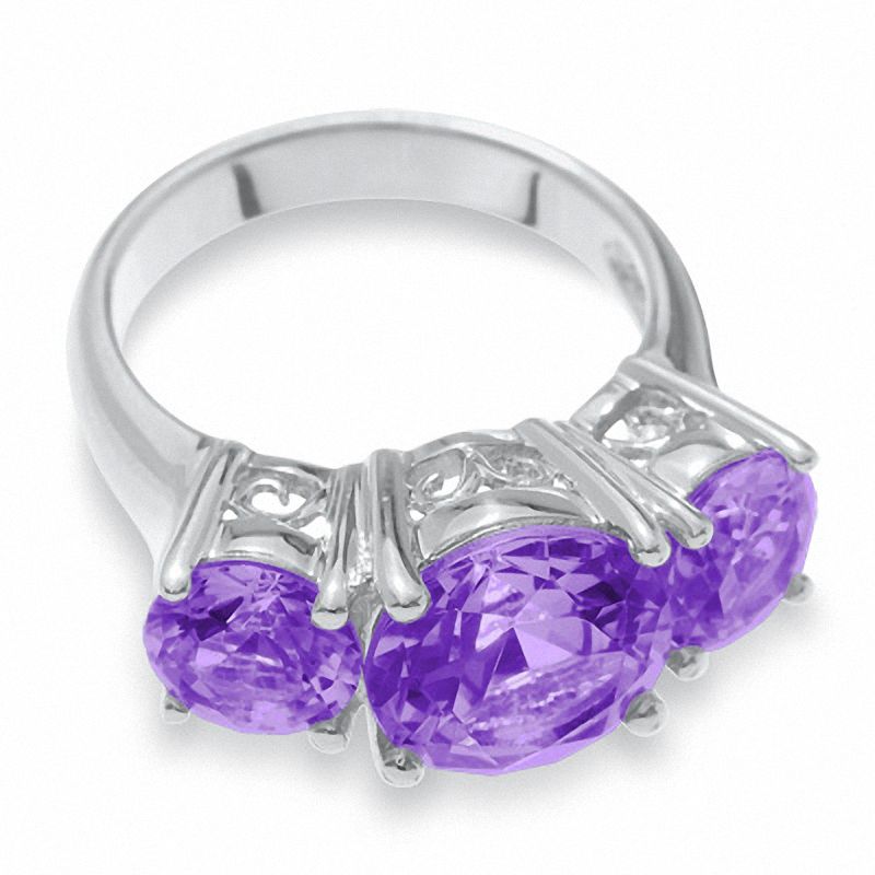 Main Image 3 of Simulated Alexandrite Three Stone Ring in Sterling Silver