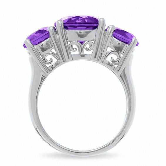 Simulated Alexandrite Three Stone Ring in Sterling Silver