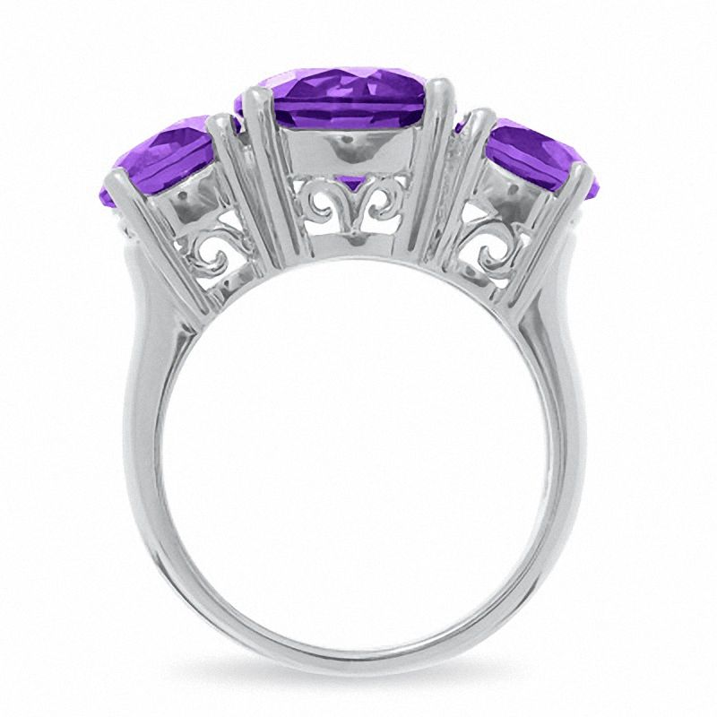 Main Image 4 of Simulated Alexandrite Three Stone Ring in Sterling Silver