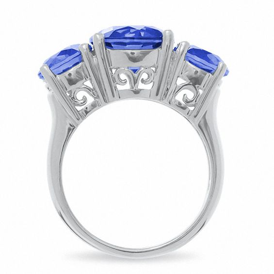 Simulated Tanzanite Three Stone Ring in Sterling Silver