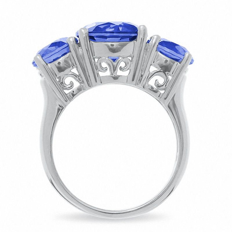 Main Image 4 of Simulated Tanzanite Three Stone Ring in Sterling Silver