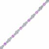 Thumbnail Image 1 of Lab-Created Pink Sapphire and Diamond Station Bracelet in Sterling Silver