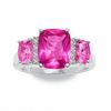 Thumbnail Image 1 of Lab-Created Pink Sapphire Three Stone Ring in Sterling Silver