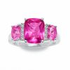 Thumbnail Image 2 of Lab-Created Pink Sapphire Three Stone Ring in Sterling Silver