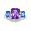 Thumbnail Image 1 of Simulated Alexandrite and Tanzanite Three Stone Ring with Lab-Created White Sapphire Accents
