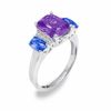 Thumbnail Image 2 of Simulated Alexandrite and Tanzanite Three Stone Ring with Lab-Created White Sapphire Accents